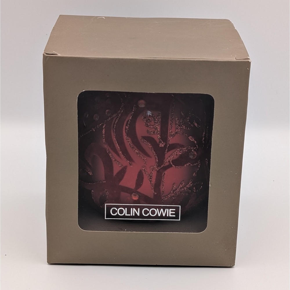 Colin Cowie Red Velvet Rhinestone Glass Christmas Ornament with Box Glam Regency